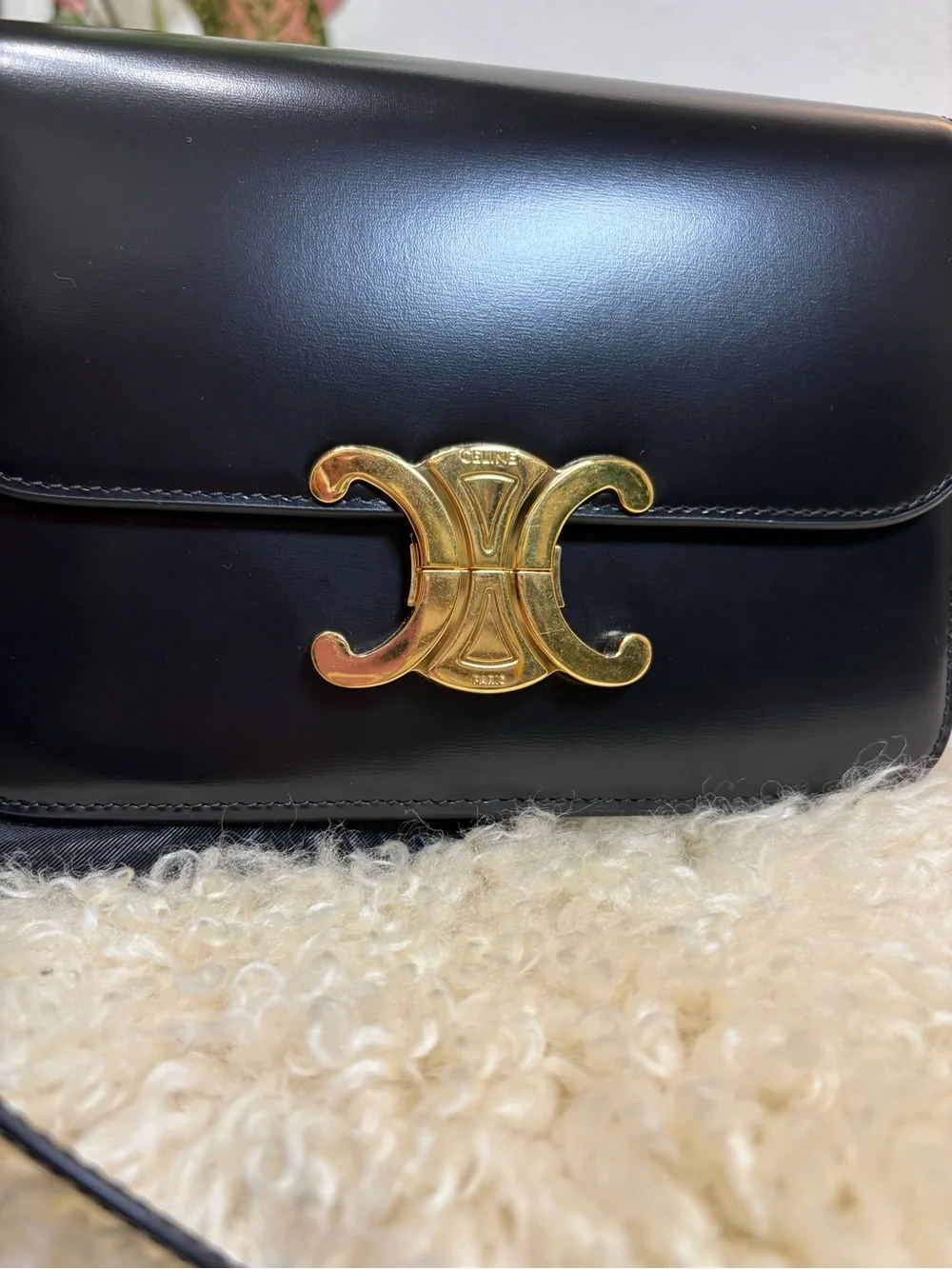 Celine Shiny Calfskin Teen Triomphe Black* Like New Condition